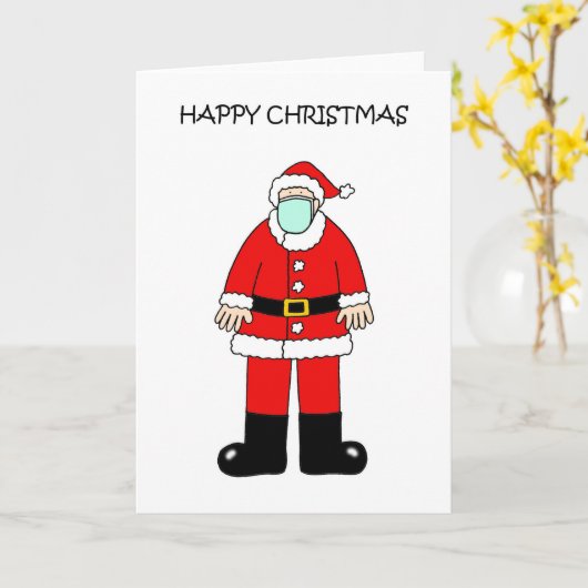 クリスマスマスクカードを着た顔サンタクロース カード (黄色い花)