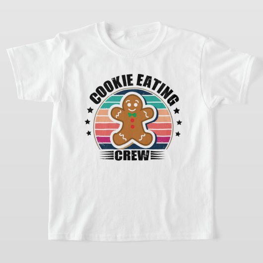 クリスマスマッチファミリークッキー食べのクルー Tシャツ (レイダウン)