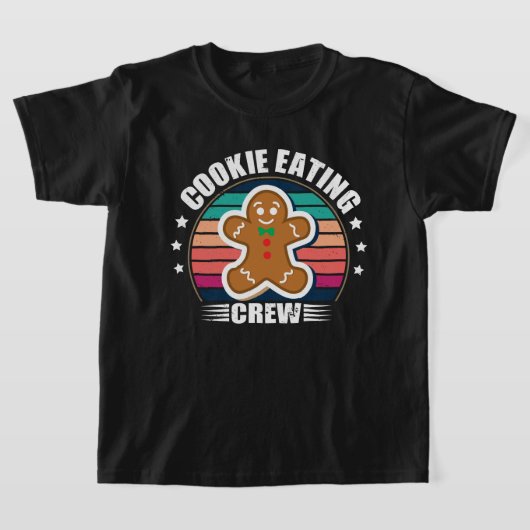 クリスマスマッチファミリークッキー食べのクルー Tシャツ (レイダウン)