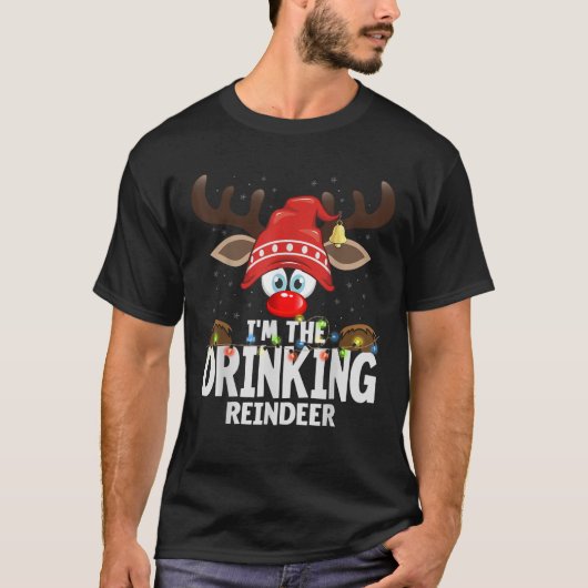 クリスマスマッチングデザイン 飲んだくれトナカイ Tシャツ (正面)