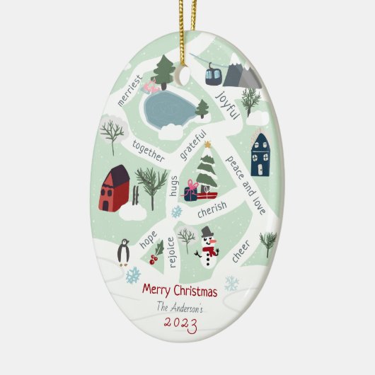 クリスマスマップのストーリーがイラストレーションの写真を伝える セラミックオーナメント (左)