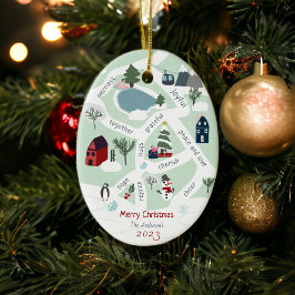 クリスマスマップのストーリーがイラストレーションの写真を伝える セラミックオーナメント