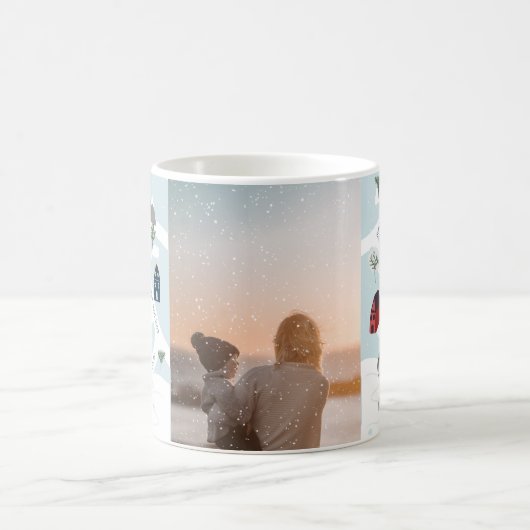 クリスマスマップのストーリーを語るイラストレーション コーヒーマグカップ (中央)