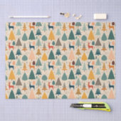 クリスマスマツと鹿の模様 薄葉紙 (クラフト)