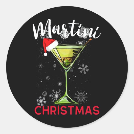 クリスマスマティーニテイルハッピーアワーの楽しい飲み物ギフト ラウンドシール (正面)