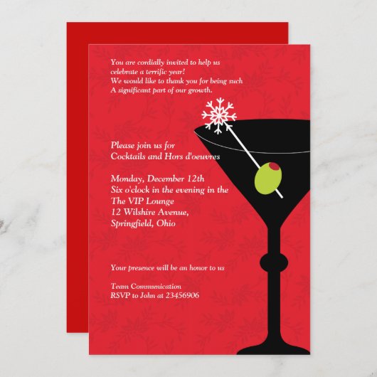 クリスマスマティーニ&メリメント – 会社パーティー 招待状 (正面/裏面)