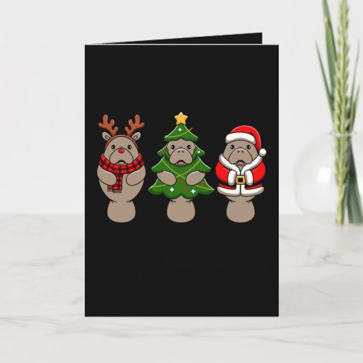 クリスマスマナティートリオサンタトナカイツリーXmas カード (正面)