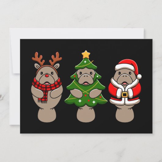 クリスマスマナティートリオサンタトナカイツリーXmas 招待状 (正面)