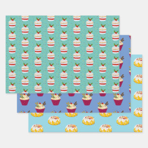 クリスマスマフィンカップケーキの束 ラッピングペーパーシート