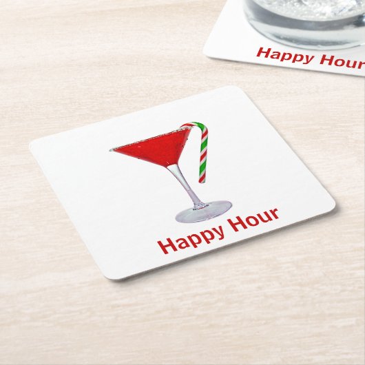 クリスマスマルティニガラス スクエアペーパーコースター (アングル)