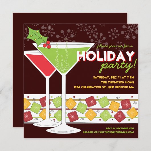 クリスマスマルティーニカクテルホリデーパーティー 招待状 (正面/裏面)