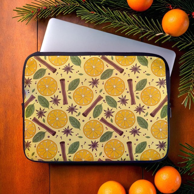 クリスマスマルドワインスパイシー黄色 ラップトップスリーブ (Christmas mulled wine spicy yellow laptop sleeve)