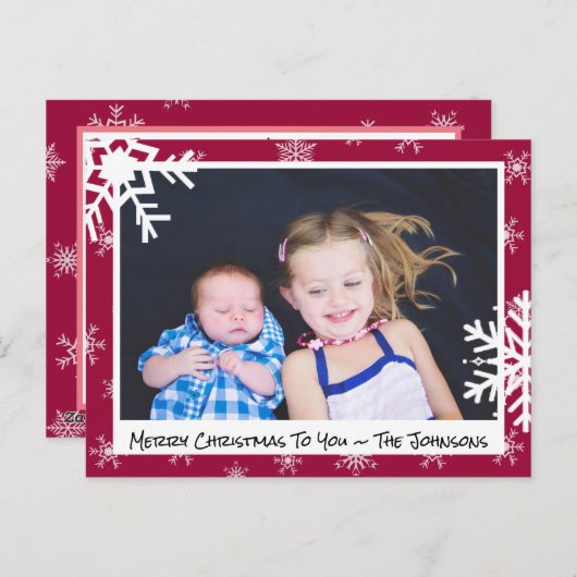 クリスマスマロンスノーフレークスファミリーフォトカード ポストカード (正面/裏面)