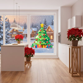 クリスマスマンガの木の窓の貼り付け ウィンドウサイン