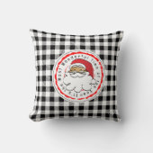 クリスマスマンガエスニックサンタ白黒プレイド クッション (正面)