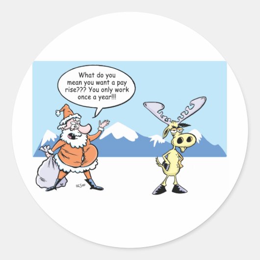 クリスマスマンガサンタと印象的なトナカイ ラウンドシール (正面)