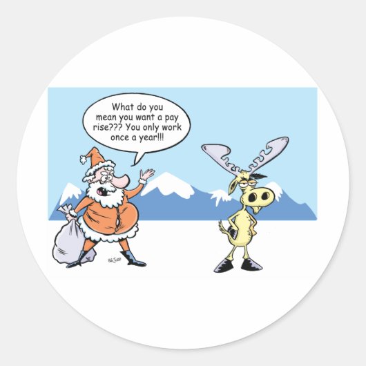 クリスマスマンガサンタと印象的なトナカイ ラウンドシール (正面)