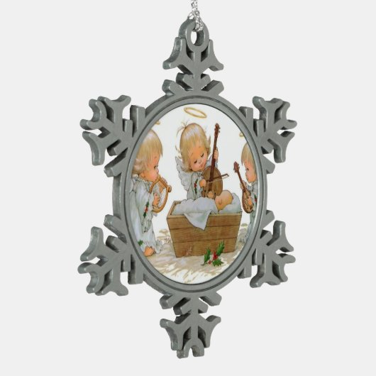 クリスマスマンガーペーターのスノーフレークの天使か スノーフレークピューターオーナメント (左)