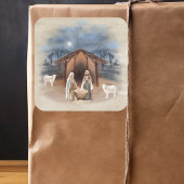 クリスマスマンガー出生シーンウォーターカラー スクエアシール