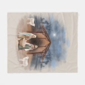 クリスマスマンガー出生シーンウォーターカラー フリースブランケット (正面(横))