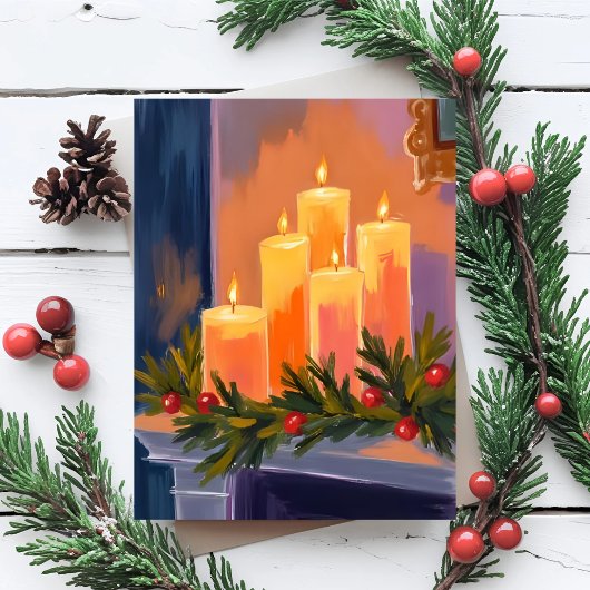 クリスマスマントルキャンドルガーランド シーズンポストカード