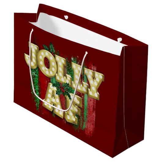 クリスマスマーキーおもしろいライトすてきAFホリー ラージペーパーバッグ (正面アングル)