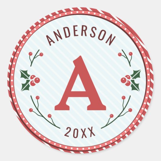 クリスマスマーキーモノグラムステッカー ラウンドシール (正面)