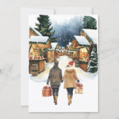 クリスマスマーケットの水彩画 ホリデーカード 招待状 (裏面)