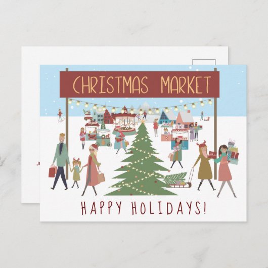 クリスマスマーケットの賑やかな雰囲気 シーズンポストカード (正面/裏面)