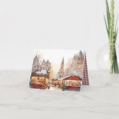 クリスマスマーケットの赤い折りたとうありがとうカード サンキューカード (裏面)