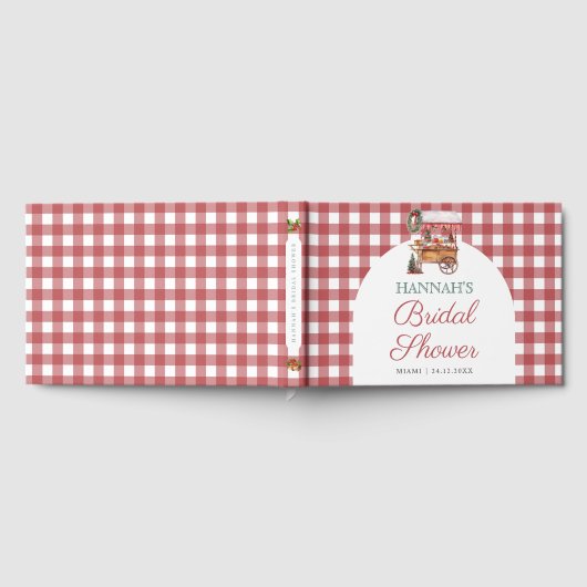 クリスマスマーケットの赤い格子縞のウェディングシャワーパーティー ゲストブック (全面)