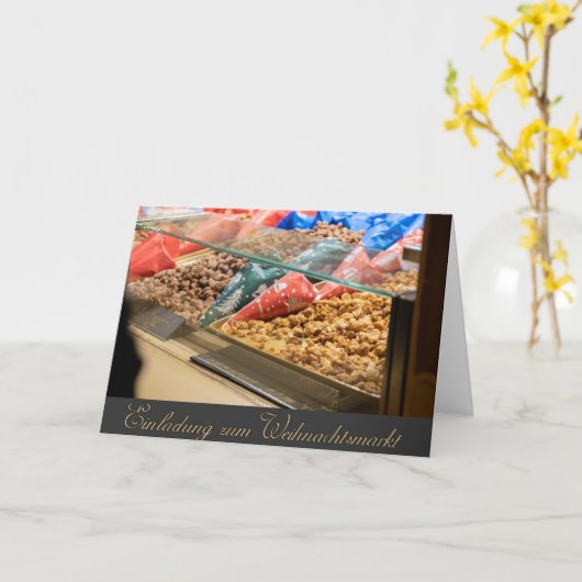 クリスマスマーケットへのメリークリスマスの招待 カード (黄色い花)