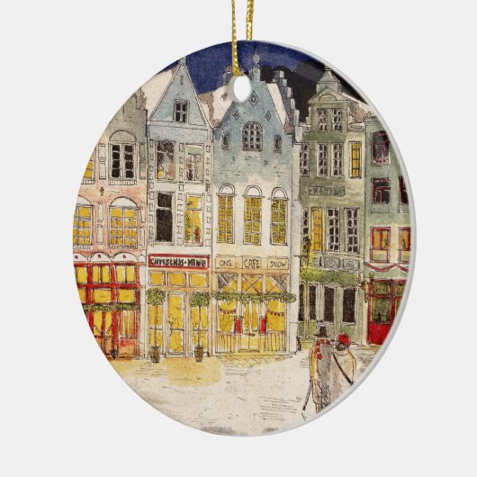 クリスマスマーケットベルギーレトロインスパイア – 水色 セラミックオーナメント (左)