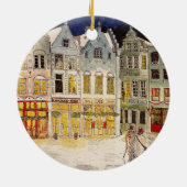クリスマスマーケットベルギーレトロインスパイア – 水色 セラミックオーナメント (裏面)