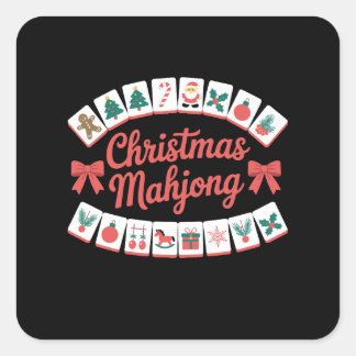クリスマスマージャン牌とリボン クリスマスホリデーシーズン スクエアシール