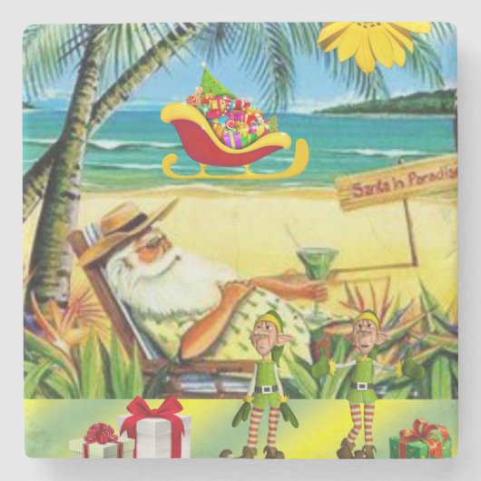 クリスマスマーブルストーンコースターサマービーチサンタ ストーンコースター (正面)
