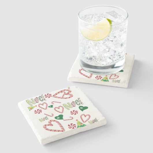 クリスマスマーブルストーンコースター、ノールストーンコースター ストーンコースター (横)