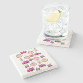 クリスマスマーブルストーンコースター、ピンク ストーンコースター (横)