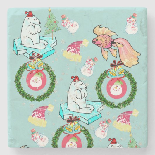 クリスマスマーブルストーンコースター、ホッキョクグマ ストーンコースター (正面)