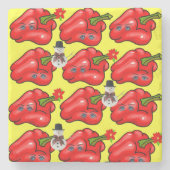 クリスマスマーブルストーンコースター、レッドペッパー雪だるま ストーンコースター (正面)