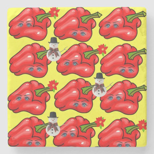 クリスマスマーブルストーンコースター、レッドペッパー雪だるま ストーンコースター (正面)