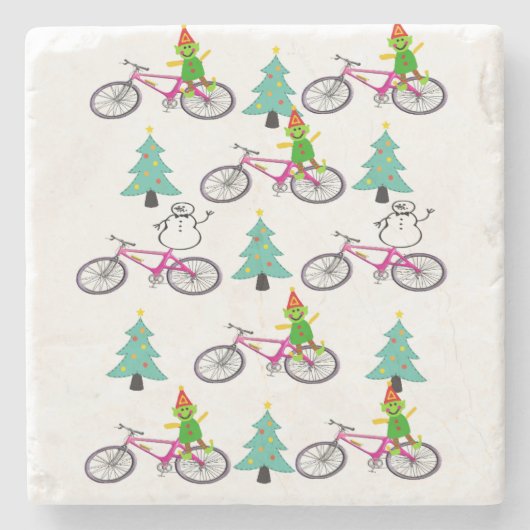 クリスマスマーブルストーンコースター、雪だるま小妖精や小人 ストーンコースター (正面)