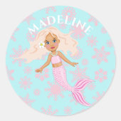 クリスマスマーメイドかわいいピンクの雪ガーリー片 ラウンドシール (正面)