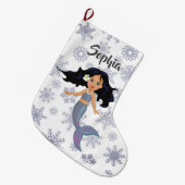 クリスマスマーメイドかわいい名前シルバーホワイト ラージクリスマスストッキング (正面 (吊り時))