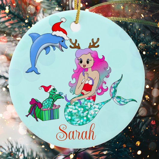 クリスマスマーメイドがギフトの名前を開く セラミックオーナメント