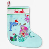 クリスマスマーメイドがプレゼントを開く スモールクリスマスストッキング (正面)