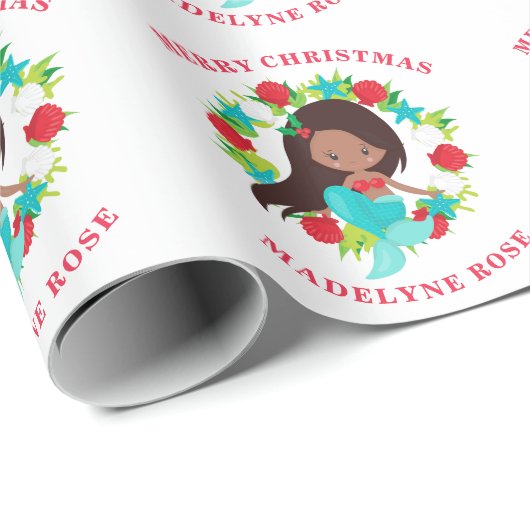 クリスマスマーメイドシェルパーソナライズされた名 ラッピングペーパー (ロールコーナー)