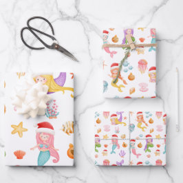 クリスマスマーメイドパターン ラッピングペーパーシート