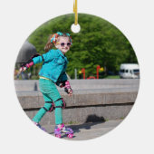 クリスマスマーメイドピンクの雪片の写真 セラミックオーナメント (裏面)