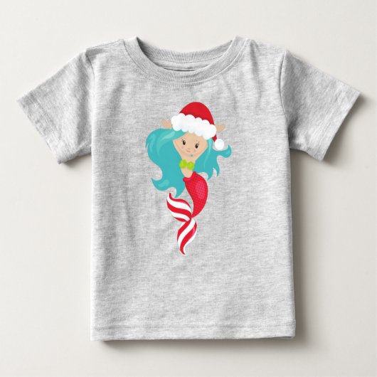 クリスマスマーメイド、サンタハット、クリスマス、新年 ベビーTシャツ (正面)